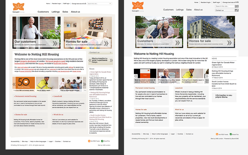 NHH homepage before and after